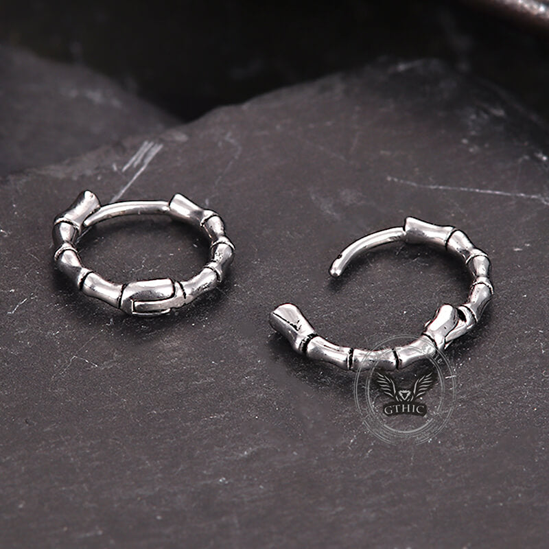 Punk Bamboo Stainless Steel Hoop Earrings