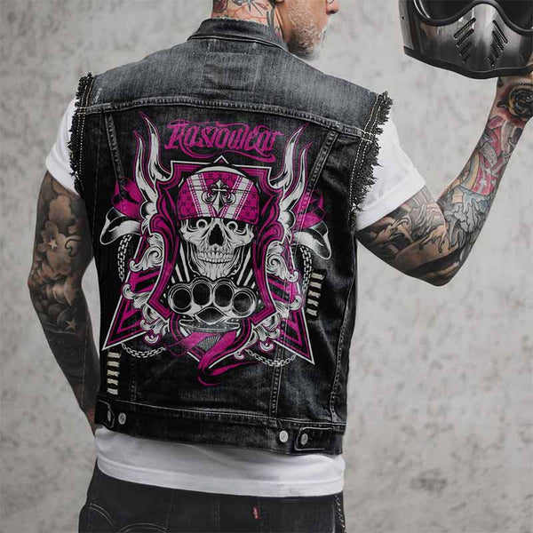 ジャケット・アウター dark wear skull denim vest Y2K archive Punk Bandana Skull Print Lapel Ripped Denim Vest – GTHIC