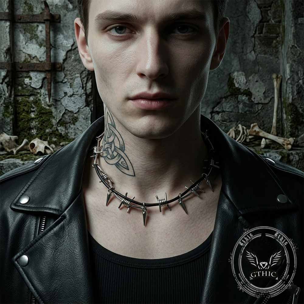 Punk Barbed Wire Spiked Zinc Alloy Clavicle Necklace | Gthic.com