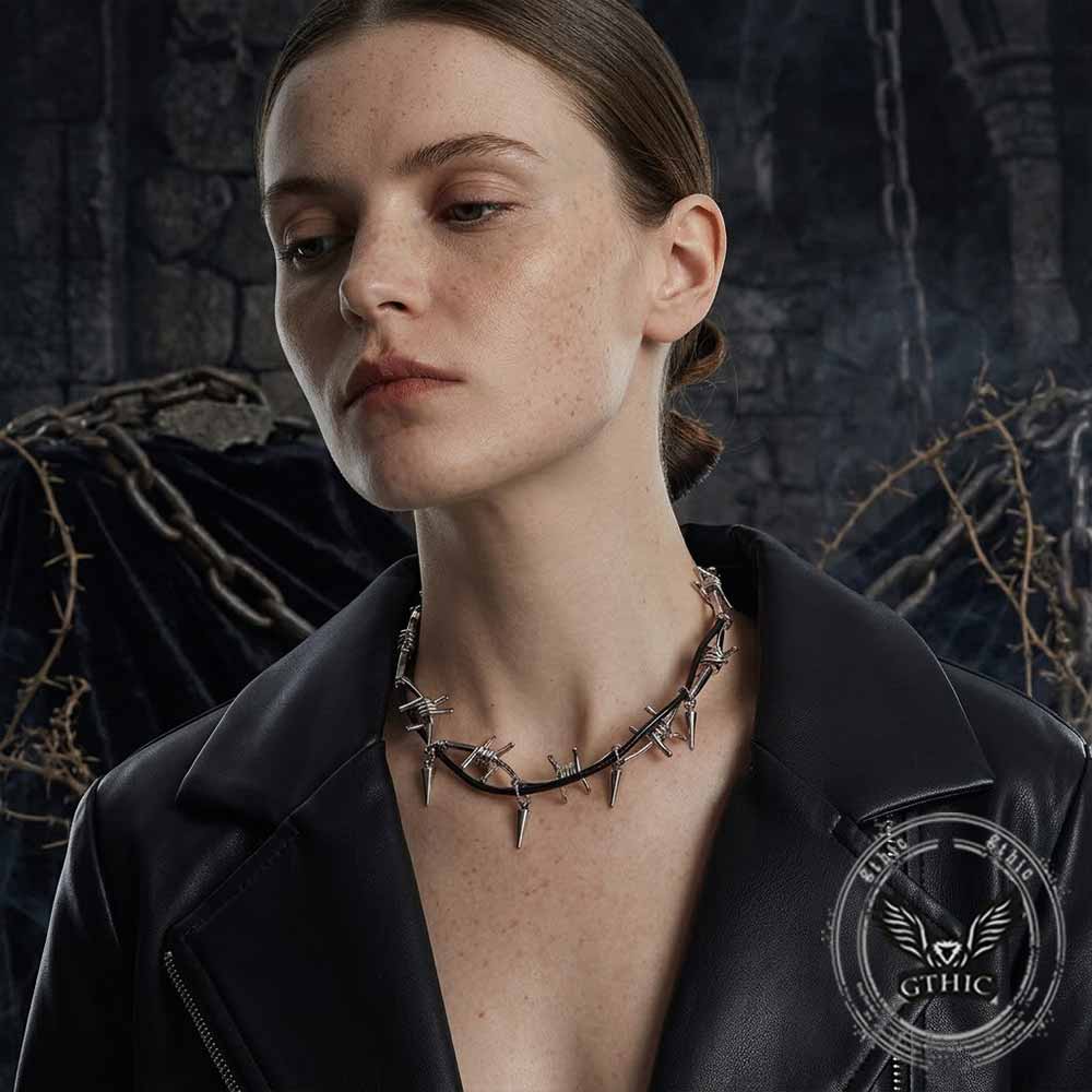 Punk Barbed Wire Spiked Zinc Alloy Clavicle Necklace | Gthic.com