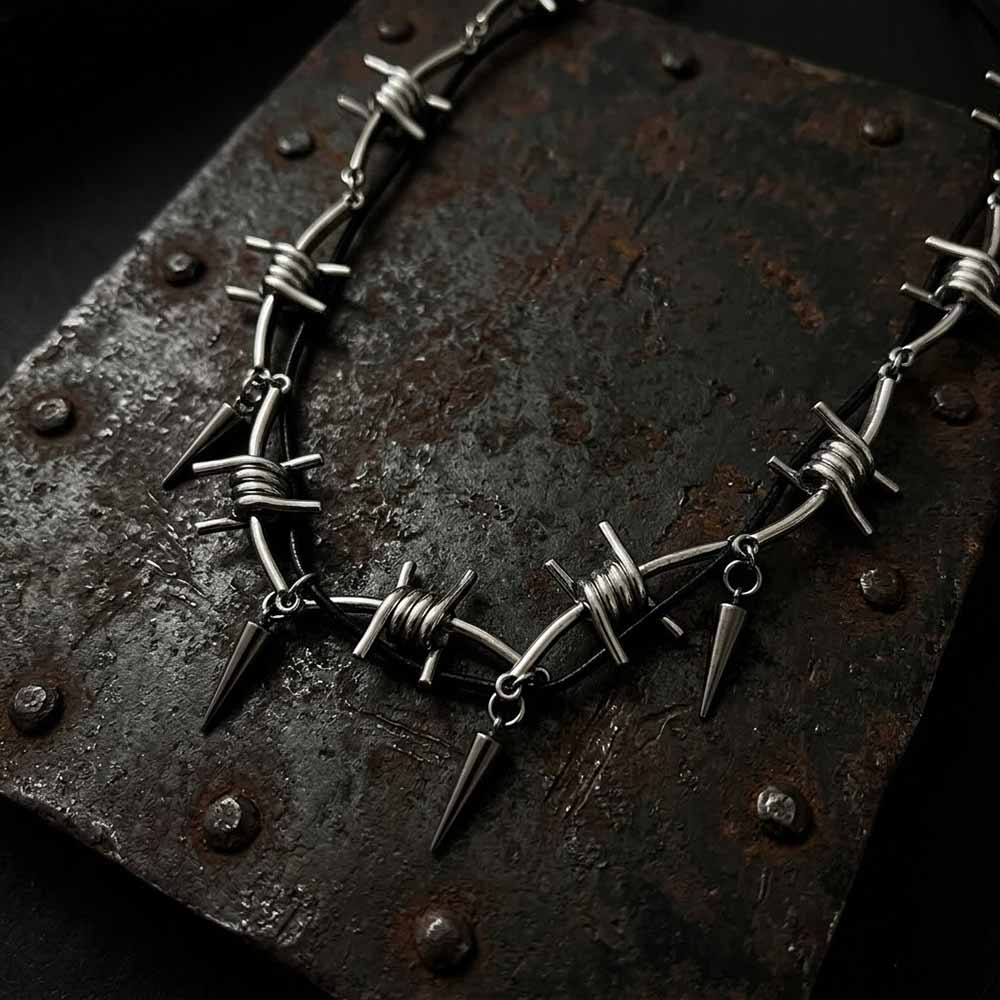 Punk Barbed Wire Spiked Zinc Alloy Clavicle Necklace | Gthic.com