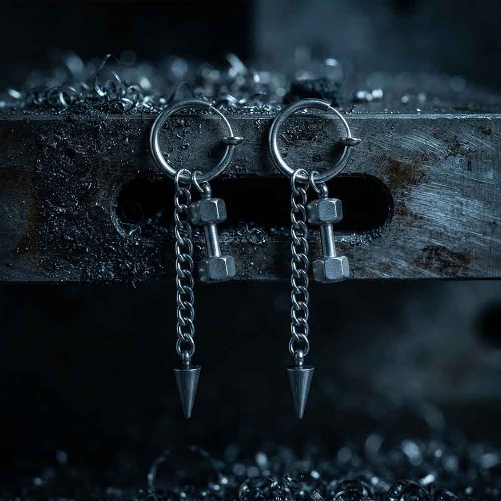 Punk Barbell And Tassel Stainless Steel Drop Earrings