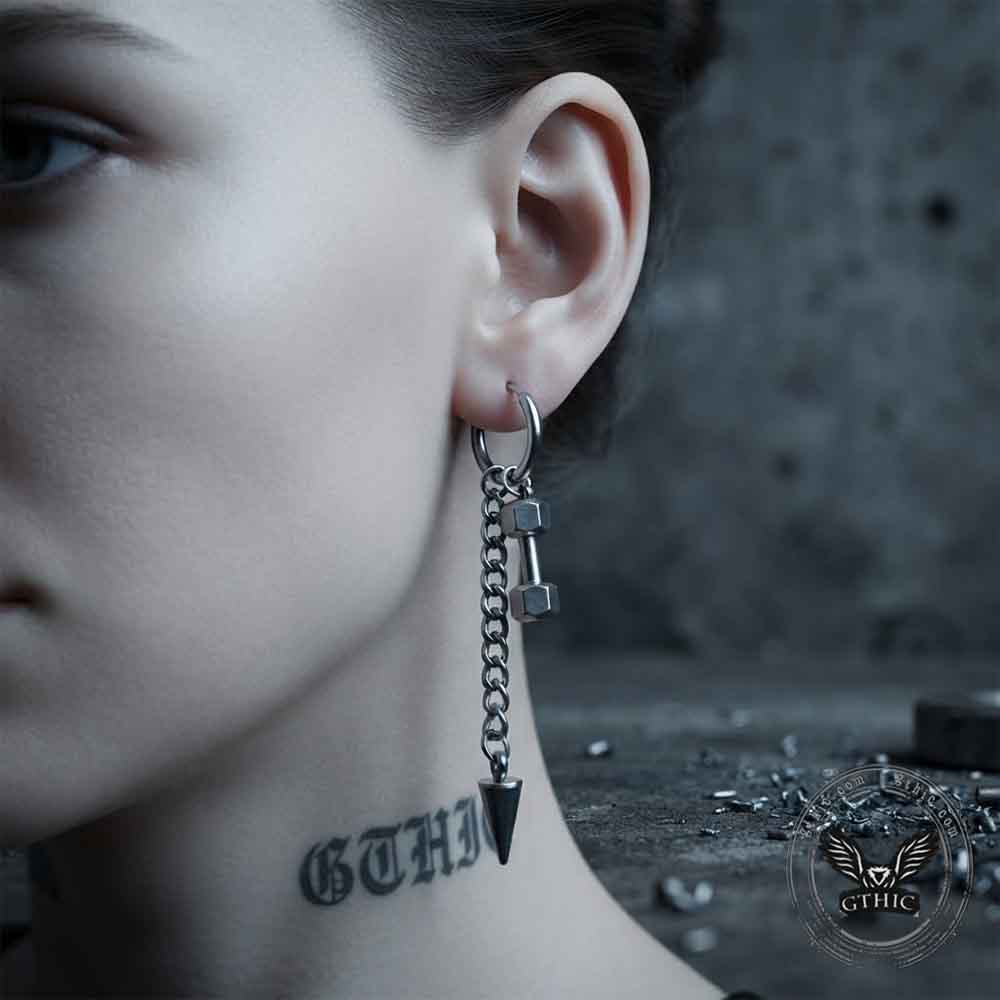 Punk Barbell And Tassel Stainless Steel Drop Earrings | Gthic.com