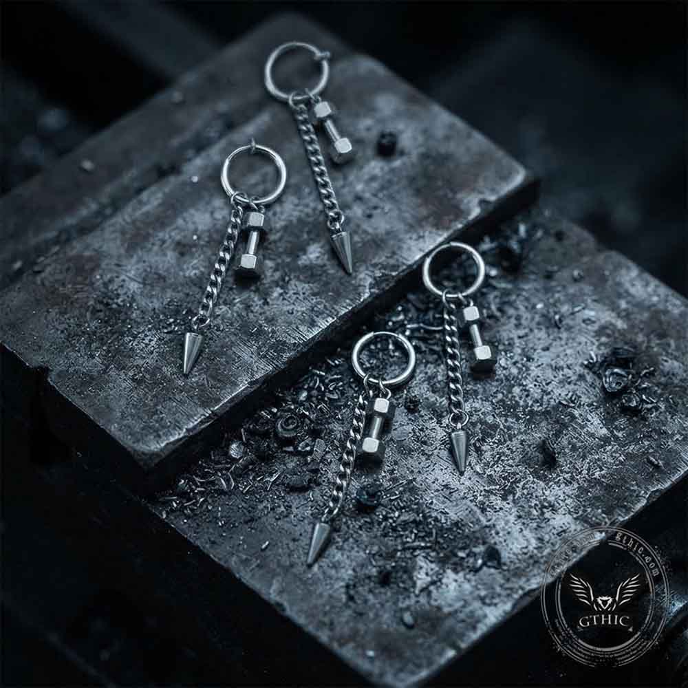 Punk Barbell And Tassel Stainless Steel Drop Earrings