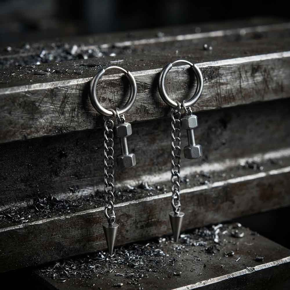 Punk Barbell And Tassel Stainless Steel Drop Earrings