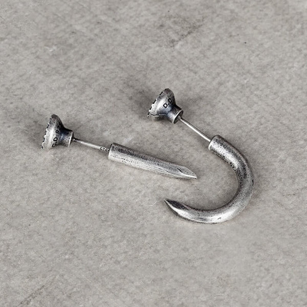 Punk Bent Hook Straight Nail Sterling Silver Stud Earring | Gthic.com