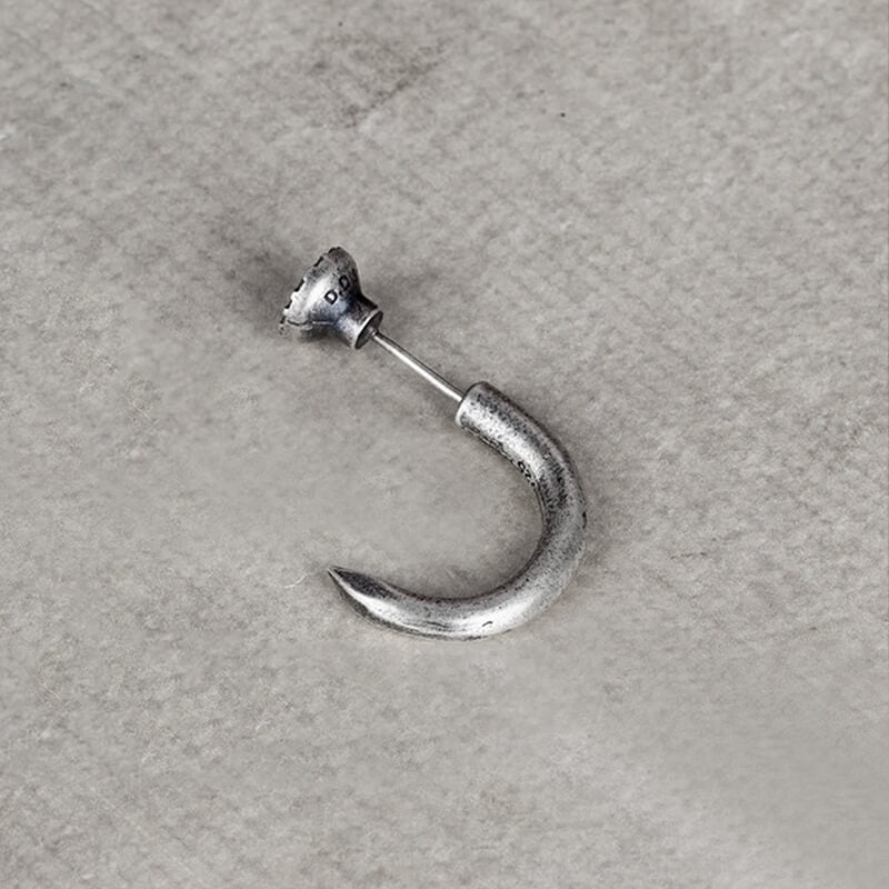 Punk Bent Hook Straight Nail Sterling Silver Stud Earring | Gthic.com