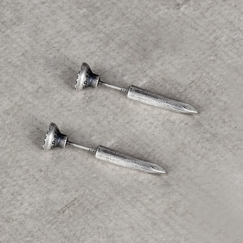 Punk Bent Hook Straight Nail Sterling Silver Stud Earring | Gthic.com