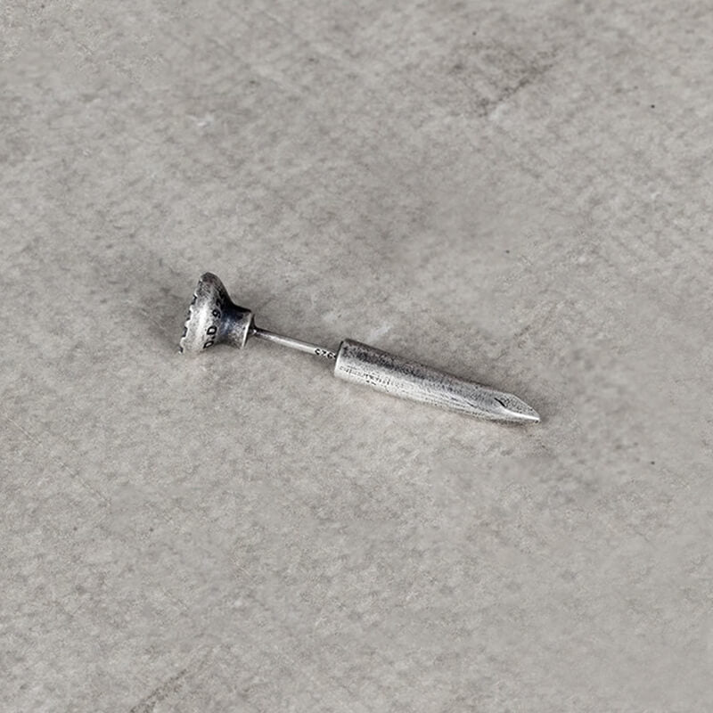 Punk Bent Hook Straight Nail Sterling Silver Stud Earring | Gthic.com