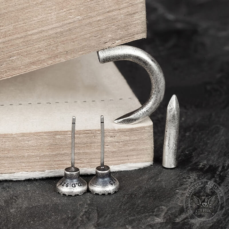 Punk Bent Hook Straight Nail Sterling Silver Stud Earring
