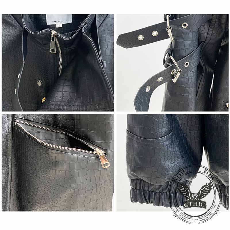 Punk Biker Loose Stand Collar PU Leather Jacket