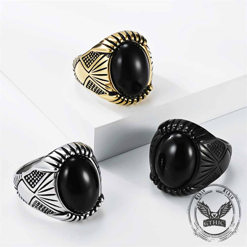 Punk Black Gemstone Stainless Steel Biker Ring | Gthic.com