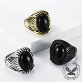 Punk Black Gemstone Stainless Steel Biker Ring | Gthic.com