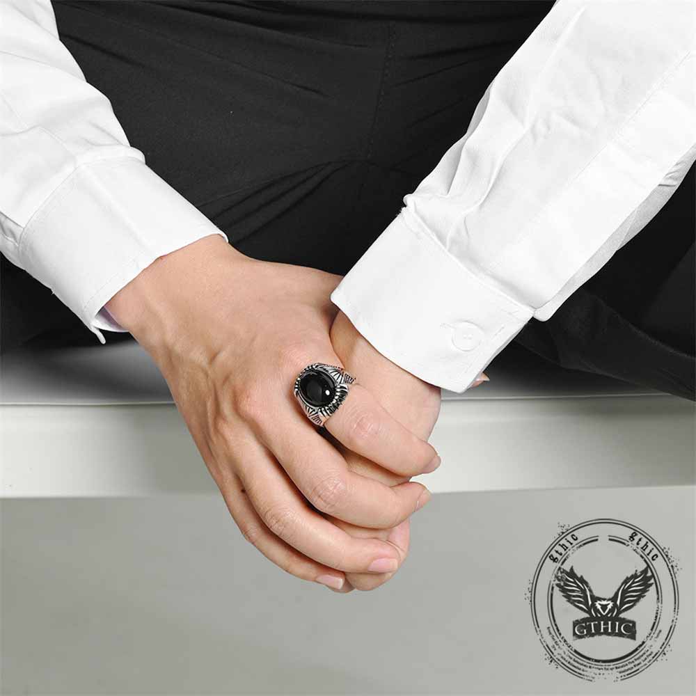Punk Black Gemstone Stainless Steel Biker Ring | Gthic.com
