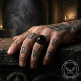 Punk Black Gemstone Stainless Steel Biker Ring | Gthic.com