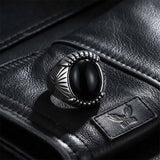 Punk Black Gemstone Stainless Steel Biker Ring | Gthic.com