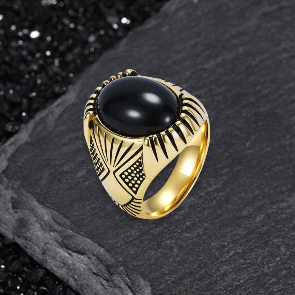 Punk Black Gemstone Stainless Steel Biker Ring | Gthic.com