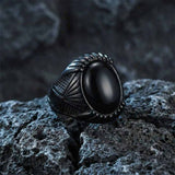 Punk Black Gemstone Stainless Steel Biker Ring