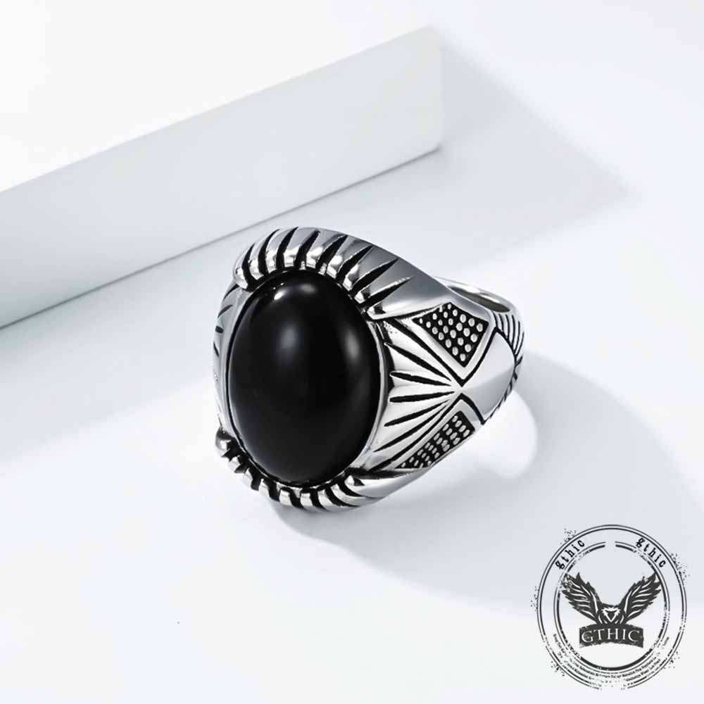 Punk Black Gemstone Stainless Steel Biker Ring