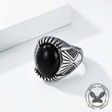 Punk Black Gemstone Stainless Steel Biker Ring