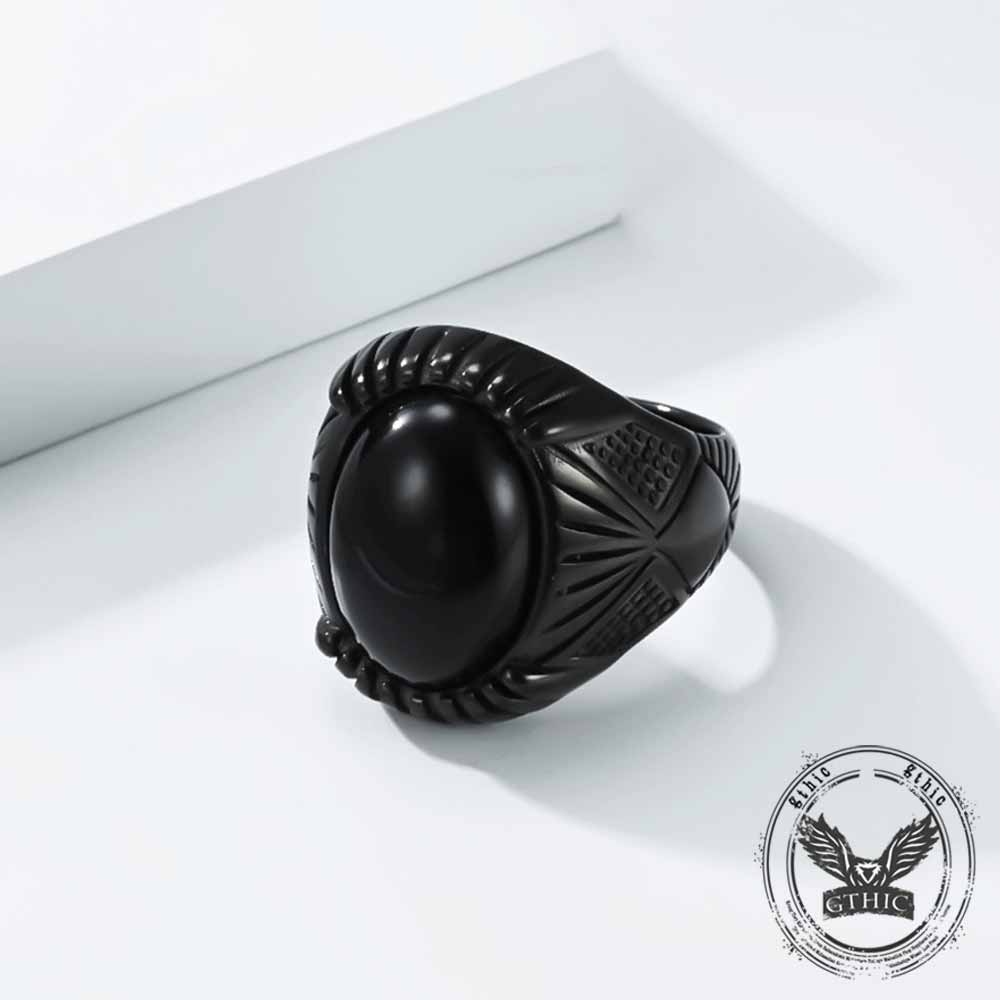 Punk Black Gemstone Stainless Steel Biker Ring