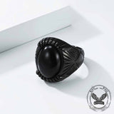 Punk Black Gemstone Stainless Steel Biker Ring
