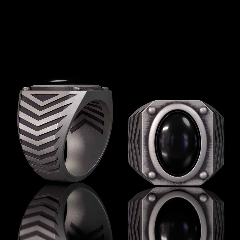 Punk Black Gemstone Sterling Silver Square Ring | Gthic.com