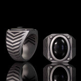 Punk Black Gemstone Sterling Silver Square Ring | Gthic.com