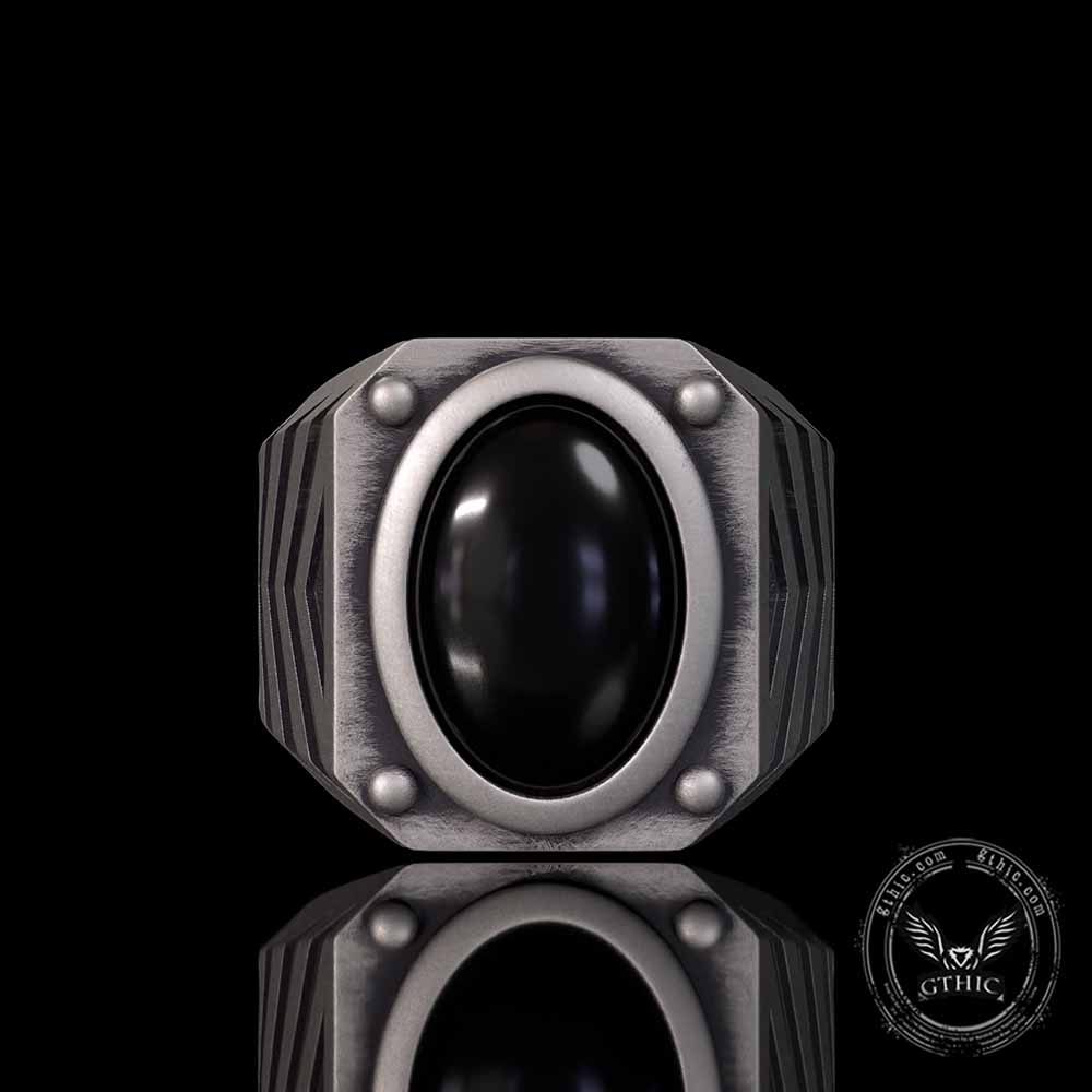 Punk Black Gemstone Sterling Silver Square Ring | Gthic.com
