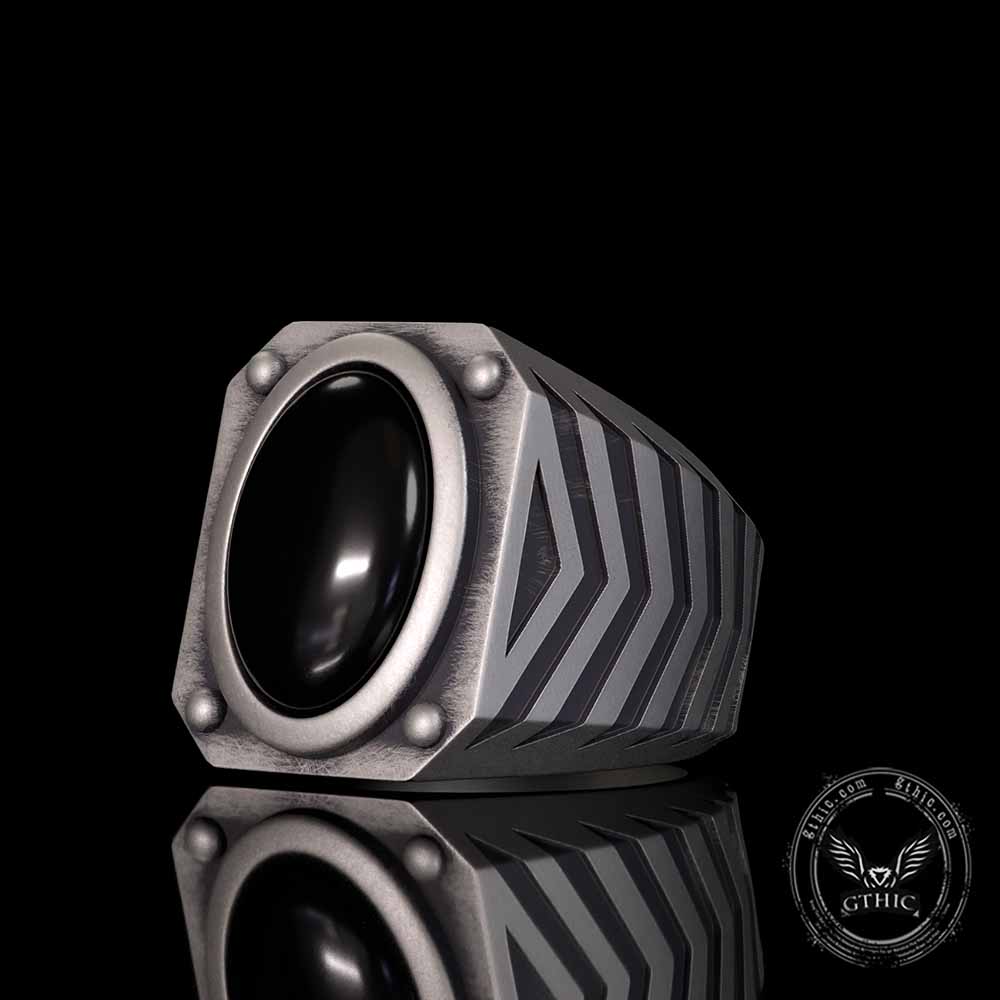 Punk Black Gemstone Sterling Silver Square Ring | Gthic.com