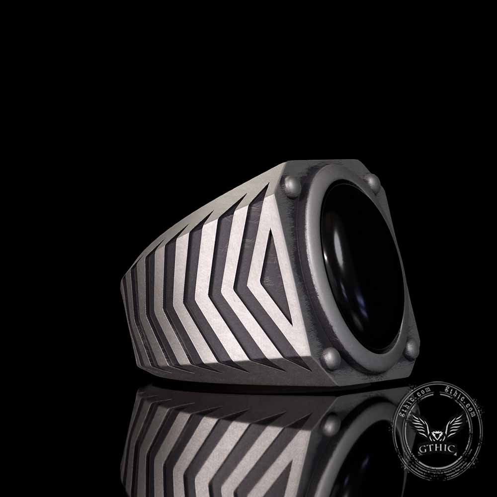 Punk Black Gemstone Sterling Silver Square Ring