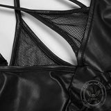 Punk Black Leather Lace Sexy Slim Halter Tank Top