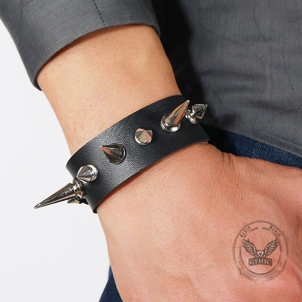Punk Black PU Leather Spiked Bracelet | Gthic.com