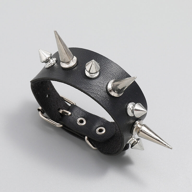 Punk Black PU Leather Spiked Bracelet | Gthic.com