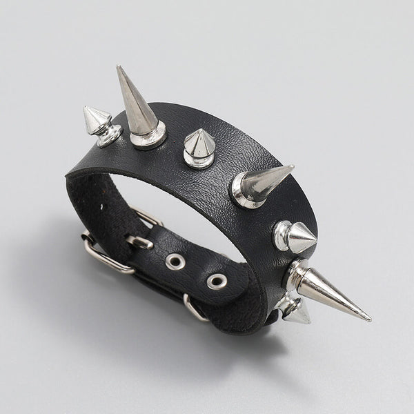 Punk Black PU Leather Spiked Bracelet | Gthic.com