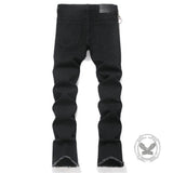 Punk Black Slim-Fit Chain Straight-Leg Ripped Jeans | Gthic.com