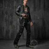 Punk Black Slim-Fit Chain Straight-Leg Ripped Jeans | Gthic.com