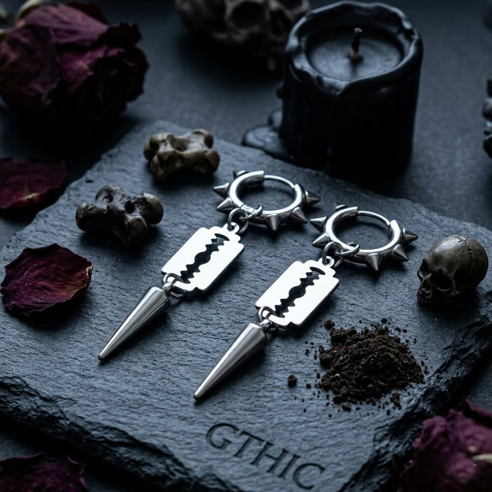 Punk Blade Spike Stainless Steel Stud Earrings | Gthic.com