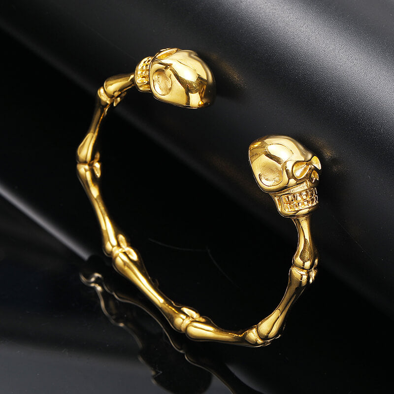 Punk Bones Joints Stainless Steel Skull Open Bracelet | Gthic.com