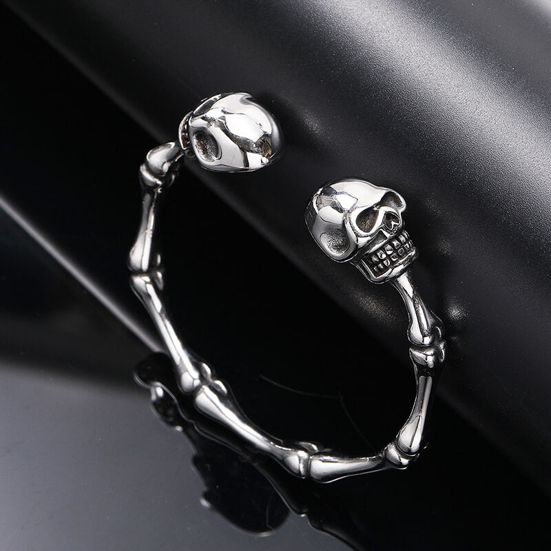 Punk Bones Joints Stainless Steel Skull Open Bracelet | Gthic.com