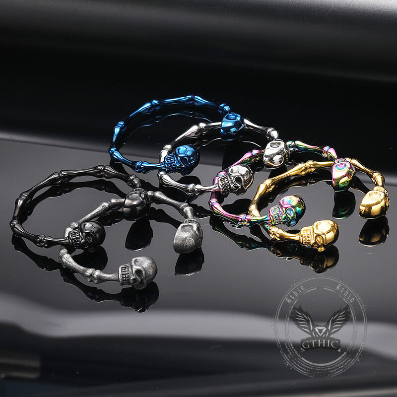Punk Bones Joints Stainless Steel Skull Open Bracelet | Gthic.com