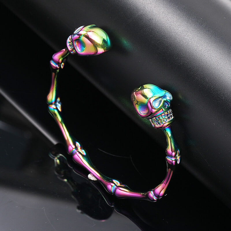 Punk Bones Joints Stainless Steel Skull Open Bracelet | Gthic.com