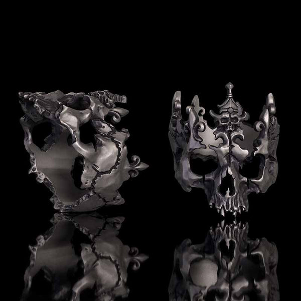 Punk Broken Skull Head Sterling Silver Ring 01 | Gthic.com