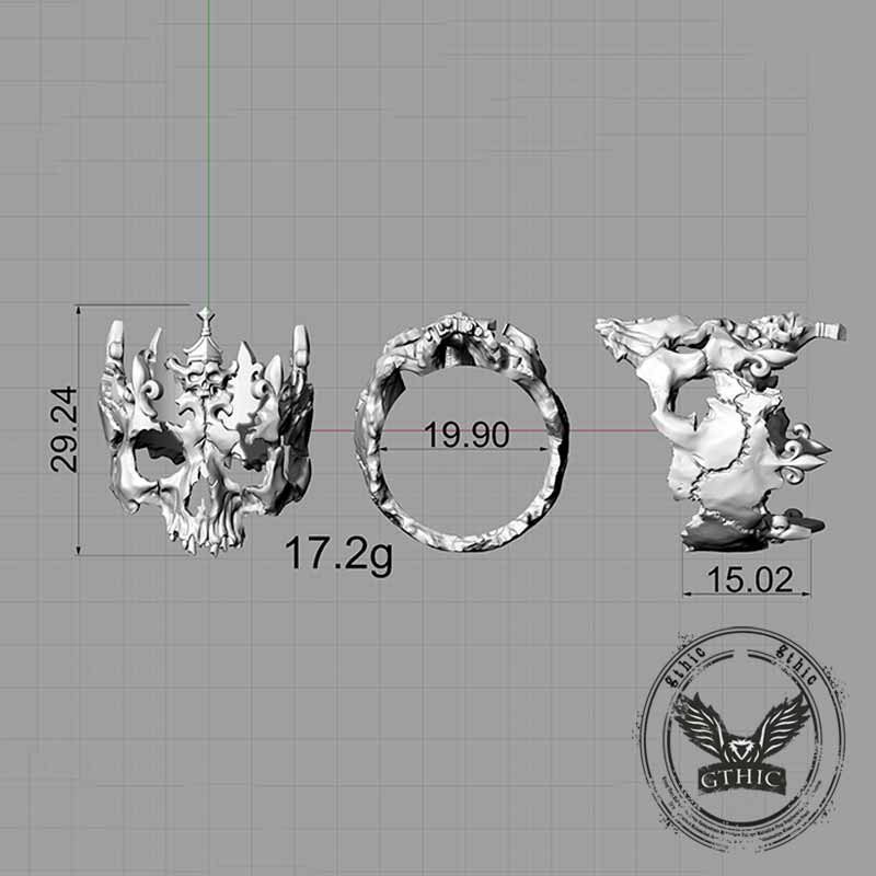 Punk Broken Skull Head Sterling Silver Ring