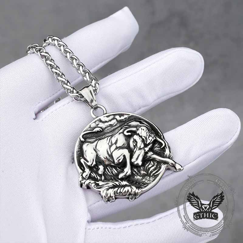 Punk Bull Charging Stainless Steel Animal Pendant | Gthic.com