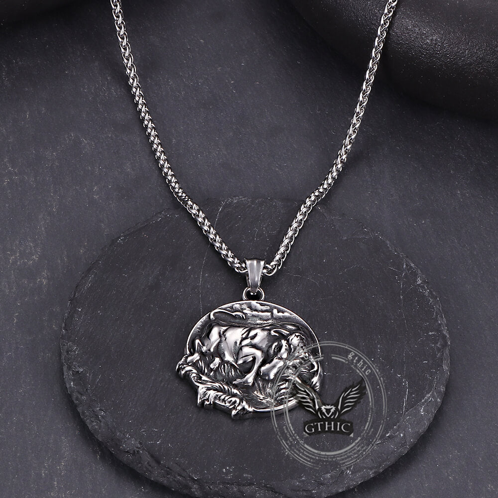 Punk Bull Charging Stainless Steel Animal Pendant