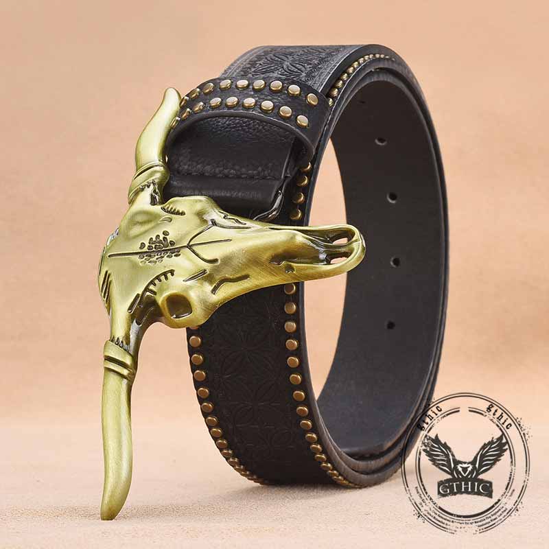 Punk Bull Head Buckle PU Leather Embossed Belt