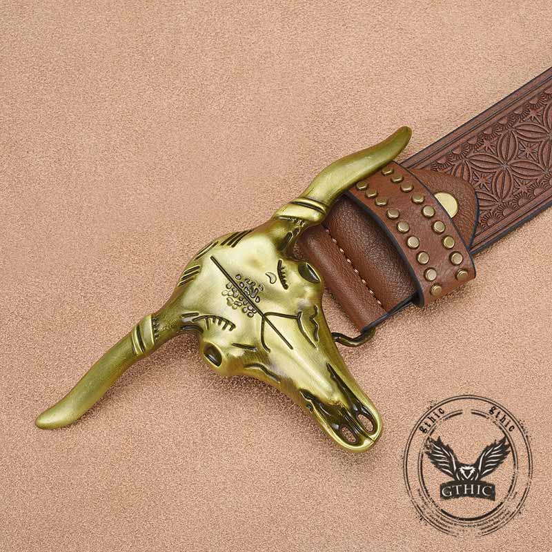 Punk Bull Head Buckle PU Leather Embossed Belt