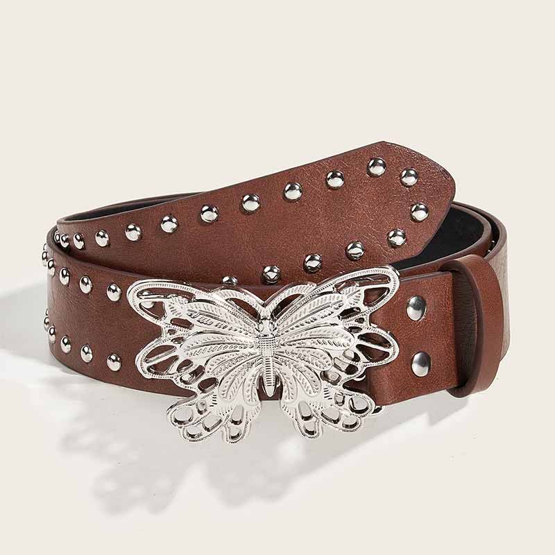 Punk Butterfly Buckle Rivet PU Leather Belt 03 | Gthic.com