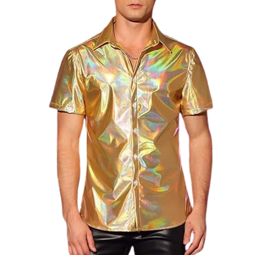 Punk Casual Lapel Shiny Short-Sleeved Shirt| Gthic.com